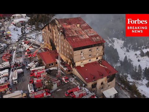 DRONE VIDEO: Aerial Footage Of Aftermath Of Fire At Ski Resort In Türkiye That Killed At Least 66