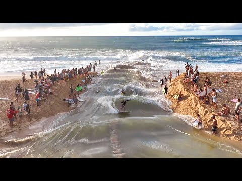 RIVER BREAK MEETS MASSIVE OCEAN WAVES! (DANGEROUS!!)