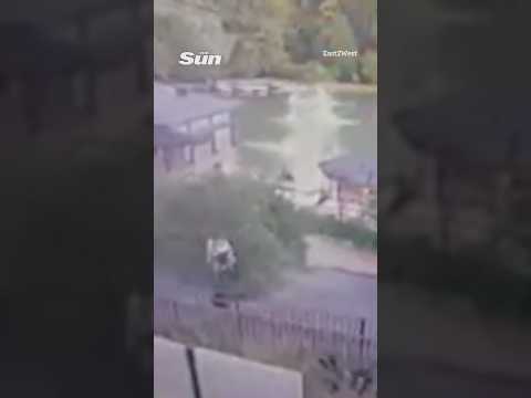 Horror moment chairlift COLLAPSES at Russian resort plunging terrified tourists into lake