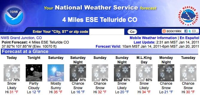 UnofficialTelluride.com, UnofficialNetworks.com, Unofficial weather,Telluride, Weather, NOAA