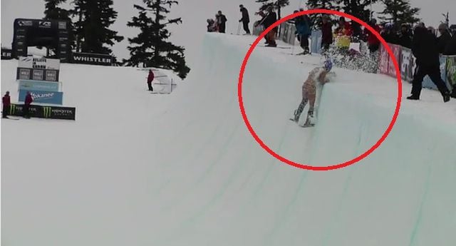 naked skier falls down