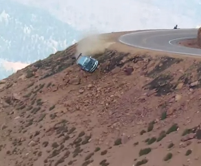Rally car going off pikes peak