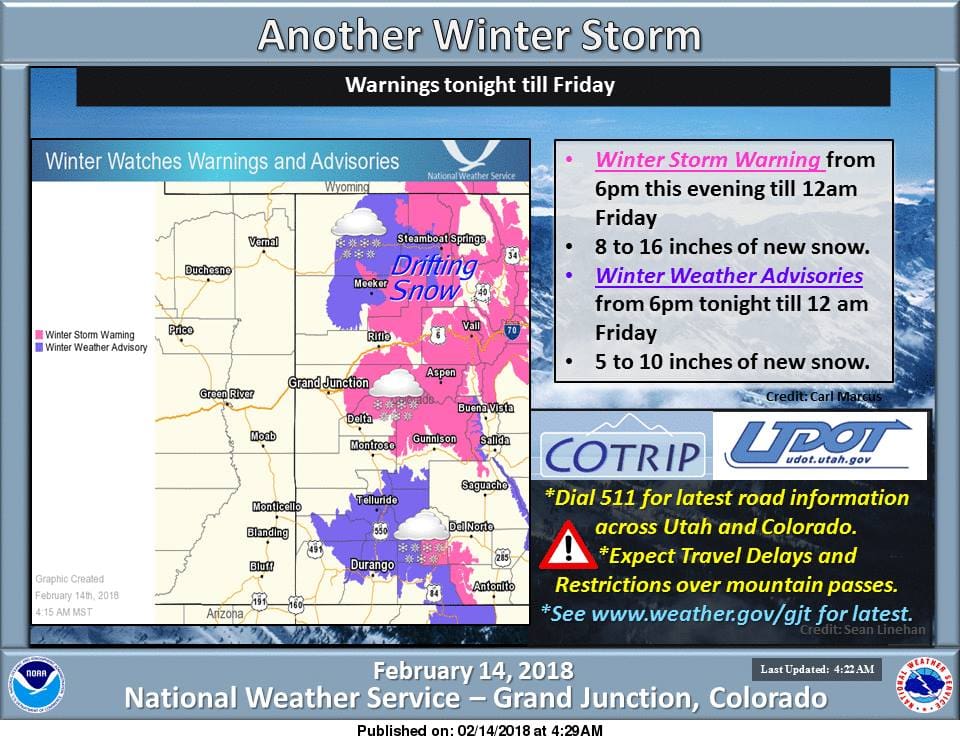 NOAA: Winter Storm Warnings Across Colorado With To 20" Forecasted ...