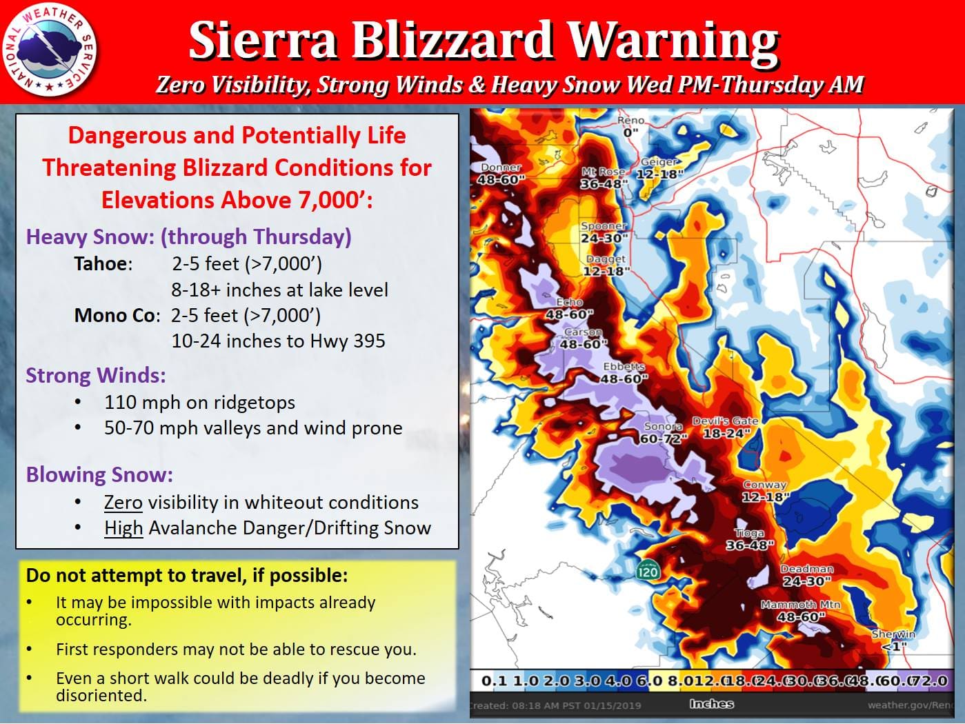 Rare 'Blizzard Warnings' Issued For Lake Tahoe + Mammoth | 2-5 FEET ...