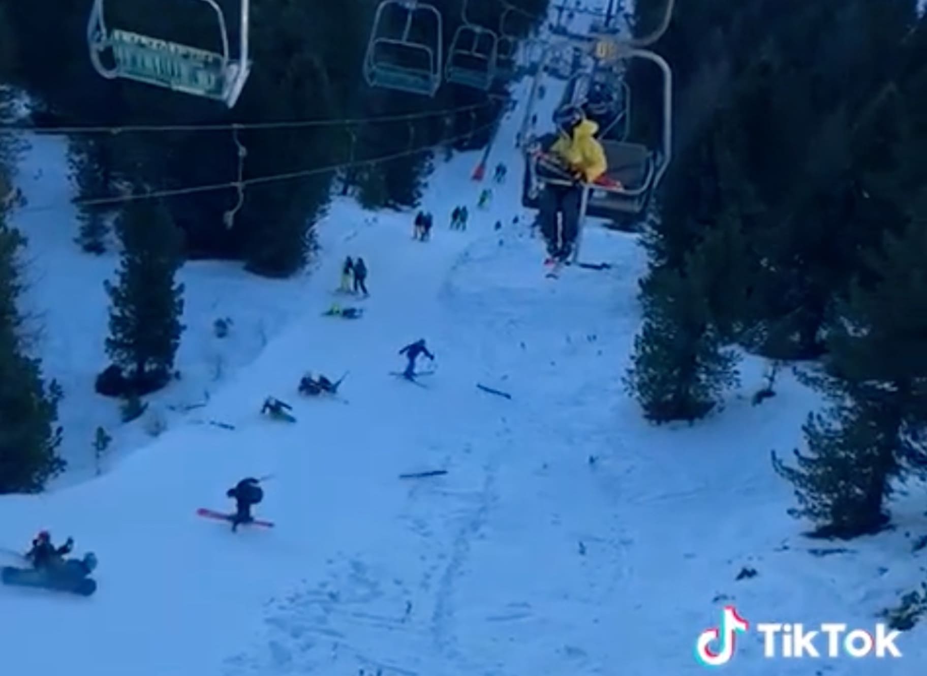 Snowboarder Leaves Path of Destruction Sliding Down T-Bar Line ...