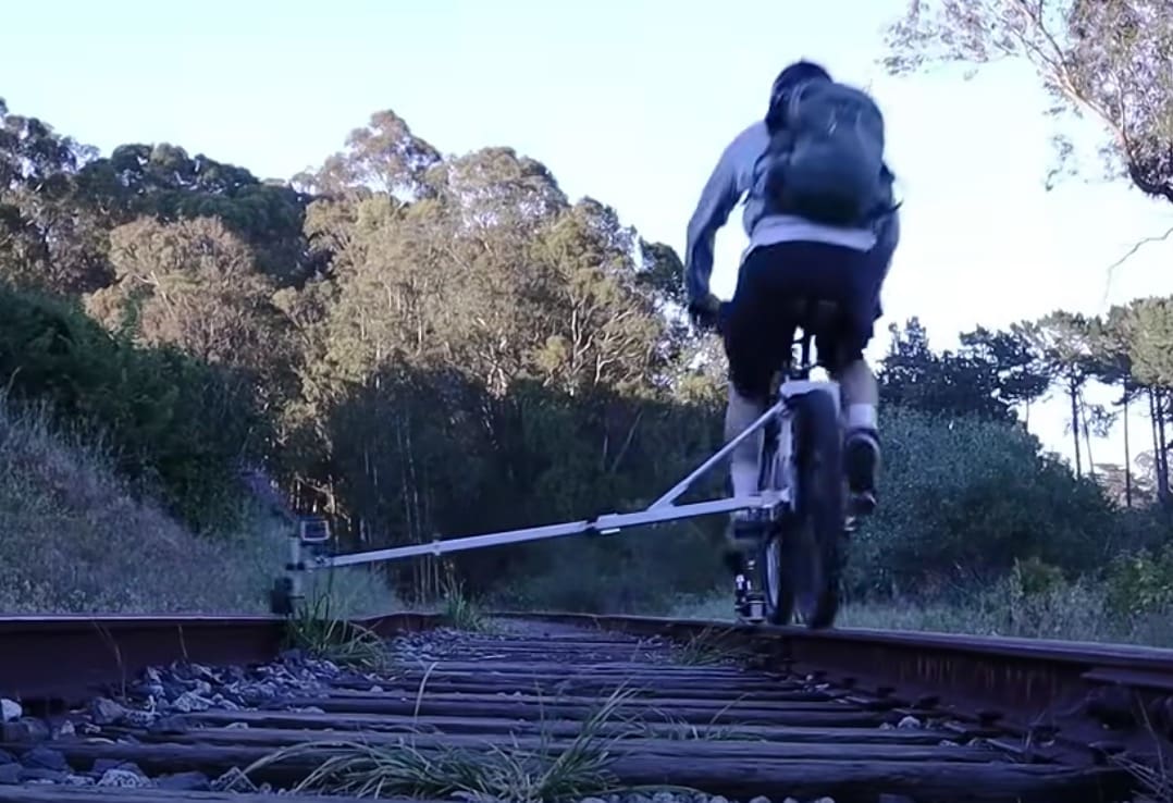 Engineer Creates Homemade Railroad Bike With Folding Outriggers