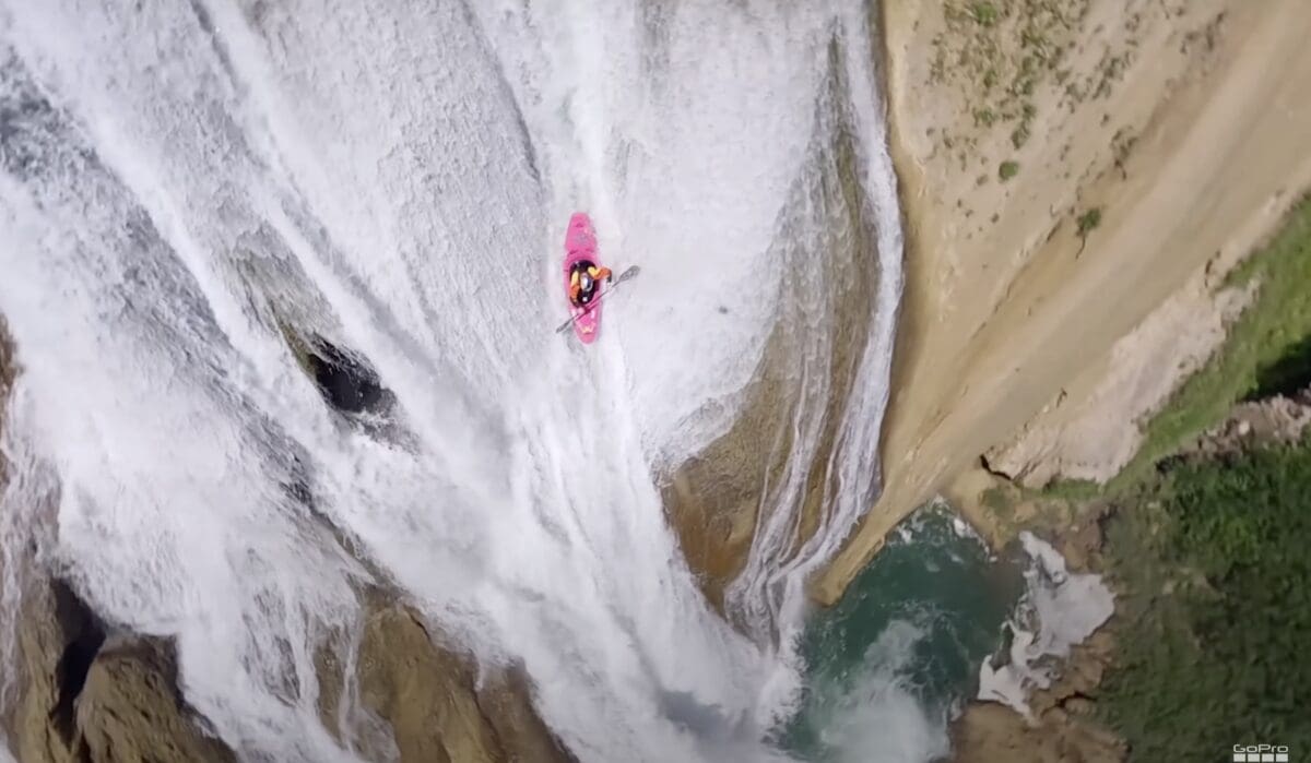 Kayaker paddles down the steepest waterfall section in the world.