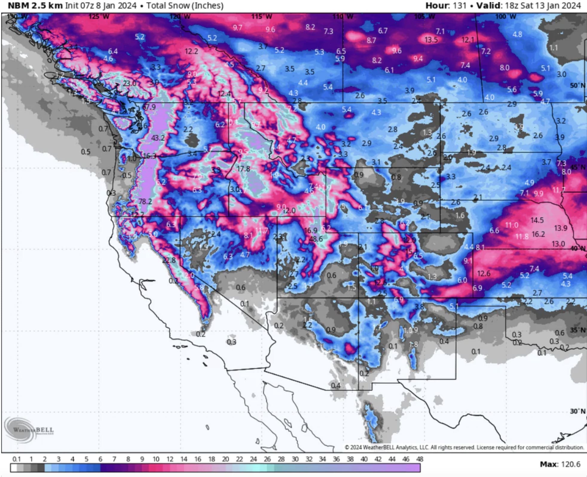 Snorkel Alert 4 7 Feet Of Snow Headed To The West Unofficial Networks   Screenshot 2024 01 08 At 5.00.10 PM 1 