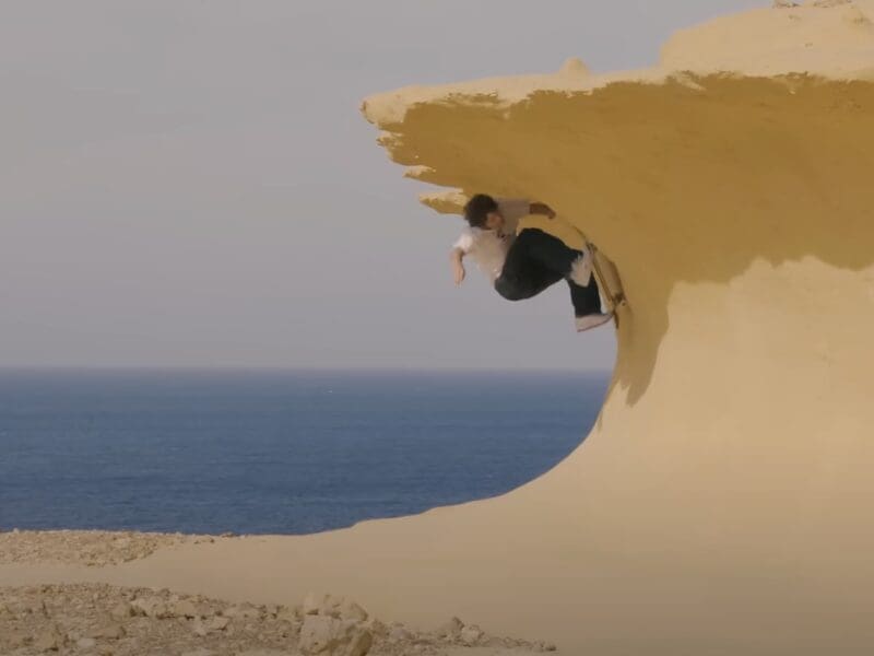 Skateboarding natural rock formations