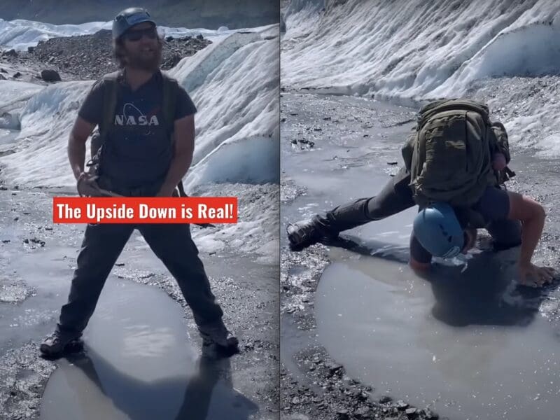 Matanuska Glacier puddle depth demonstration.