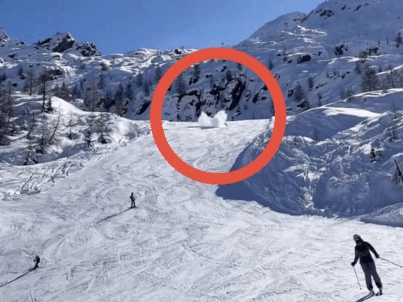 Helicopter accidentally drops gas can on active ski slope.