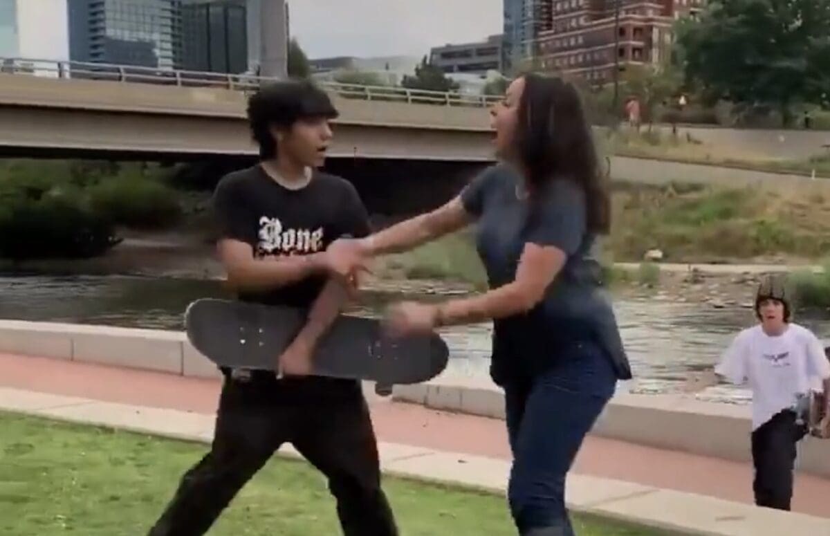A video went viral showing a woman throwing an 11-year-old's skateboard into the South Platte River near Confluence Park in Denver.