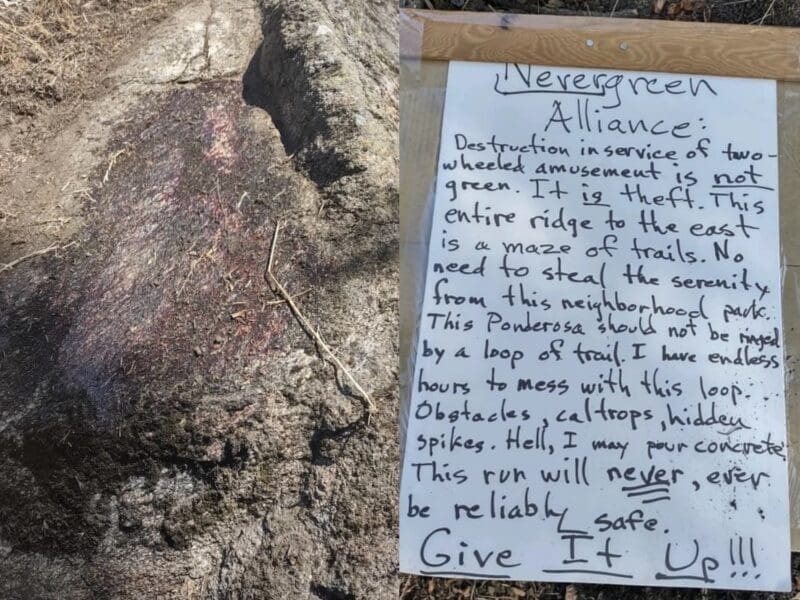 Spokane mountain bike trail plagued with threatening notes and booby traps.