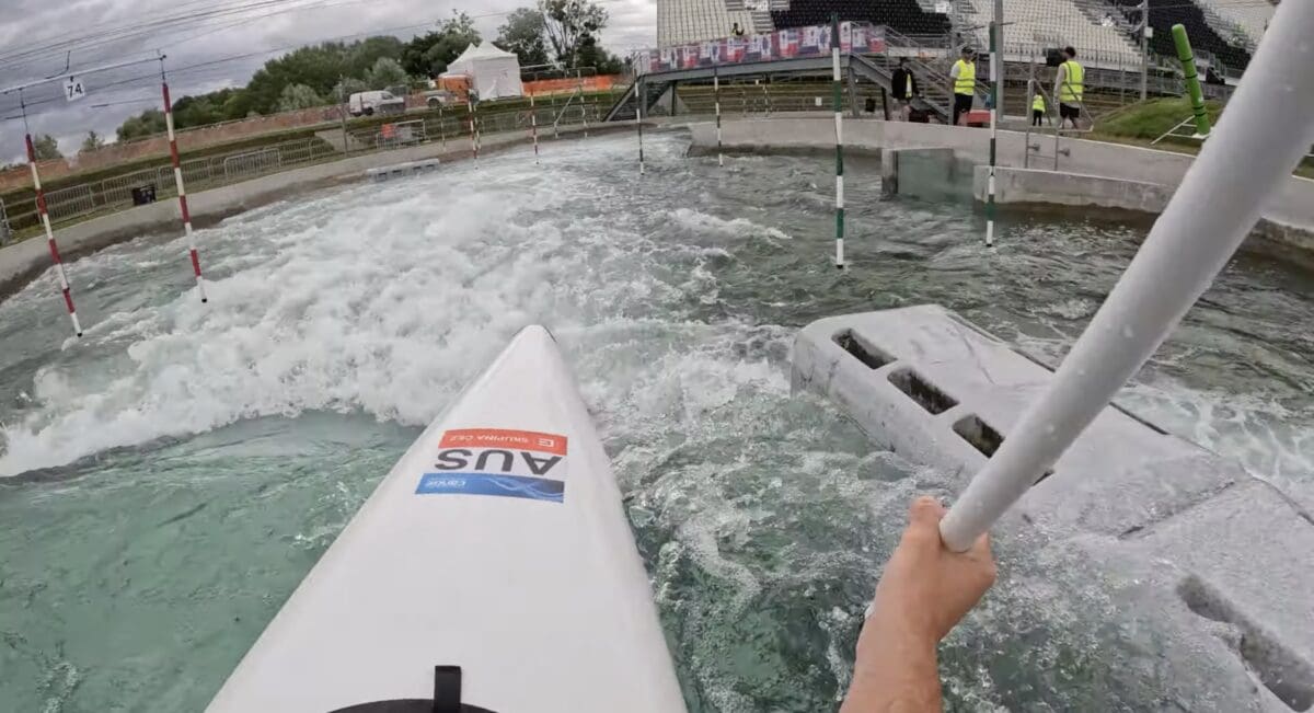 Kayaking the Paris 2024 Whitewater course.
