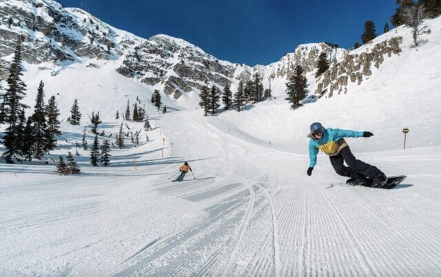Skiing and snowboarding at Snowbasin.