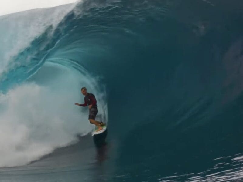 Surfing at Teahupo'o, Tahiti