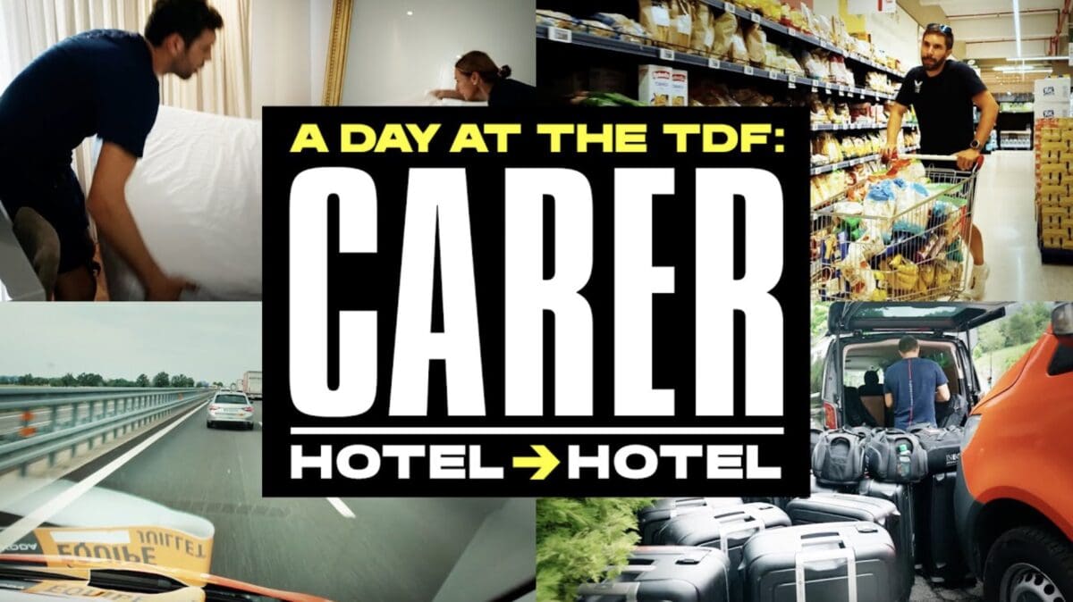 The hotel to hotel carer preps hotels for the cyclists in the Tour de France.