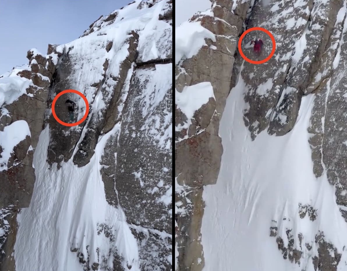 Jack (left) & Morgan (right) Kilmain each ski S&S Couloir at Jackson Hole.