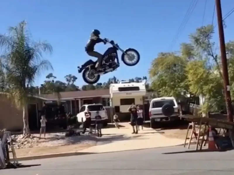 Underground stuntman show 1987 Harley jump.
