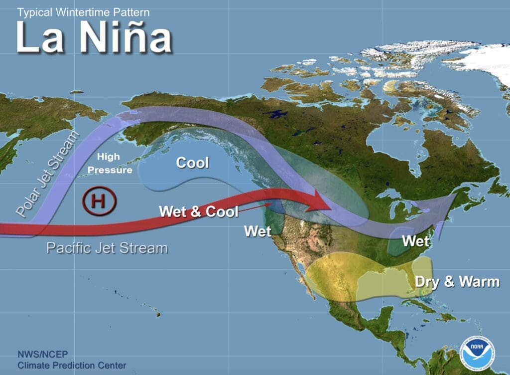 Wintertime La Niรฑa weather pattern.