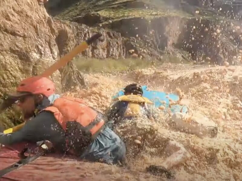 Rafters struggle in Bedrock Rapids.