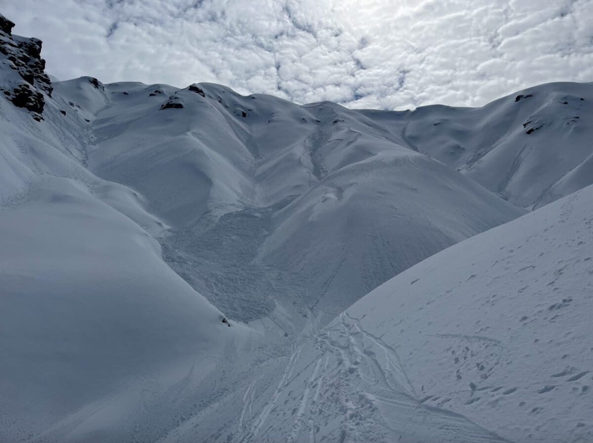 Avalanche near Treble Cone Ski Area in New Zealand.
