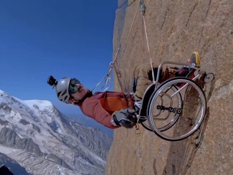 Aron Anderson on the side of a mountain.