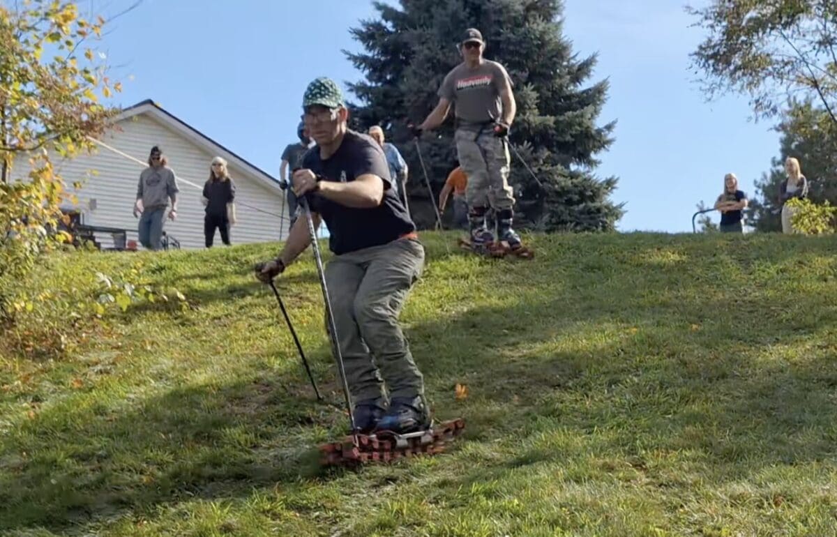 Pennsylvania grass skiing @ Kevin's Rope Tow Private Backyard Ski Area 