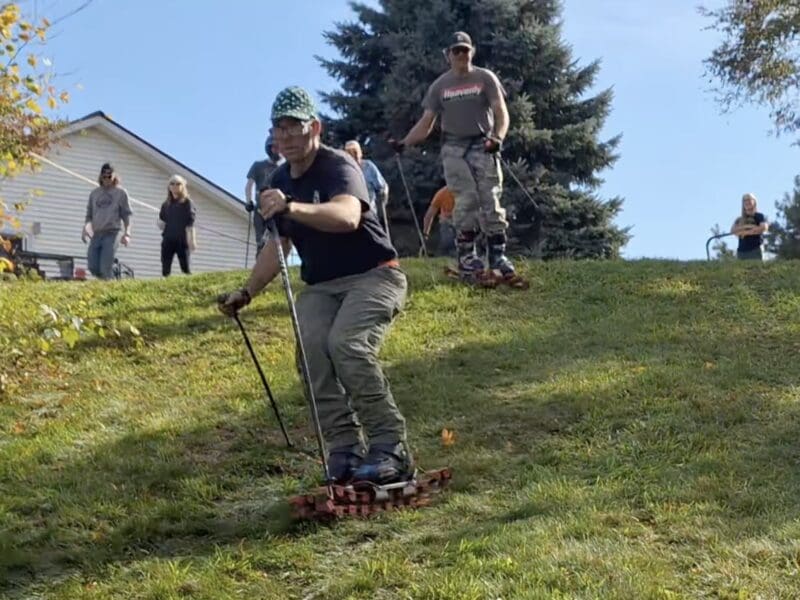 Pennsylvania grass skiing @ Kevin's Rope Tow Private Backyard Ski Area 