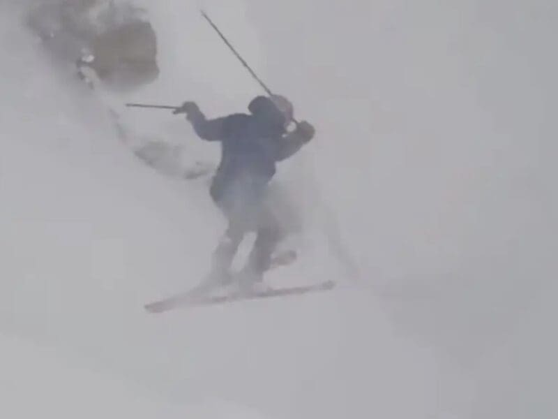 Skiing Corbet's Couloir in near whiteout conditions