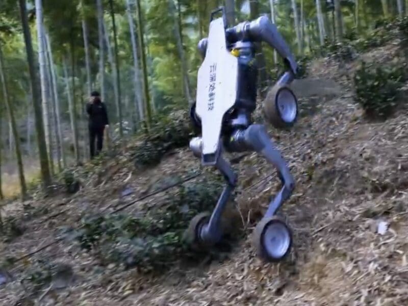 Deep Robotics new wheeled quadruped is ridiculously capable.