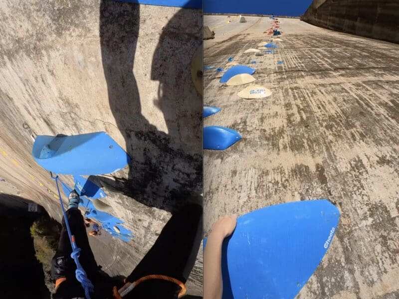 Climbing a 590 foot dam.