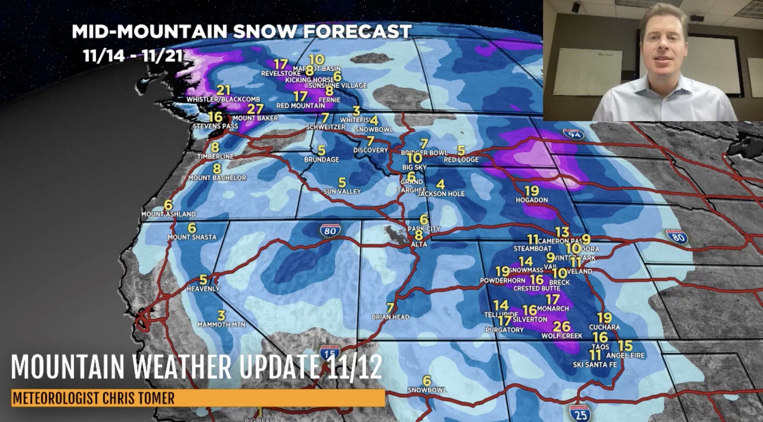 Feet Of Snow Expected At Colorado's Snowiest Ski Area Through Mid