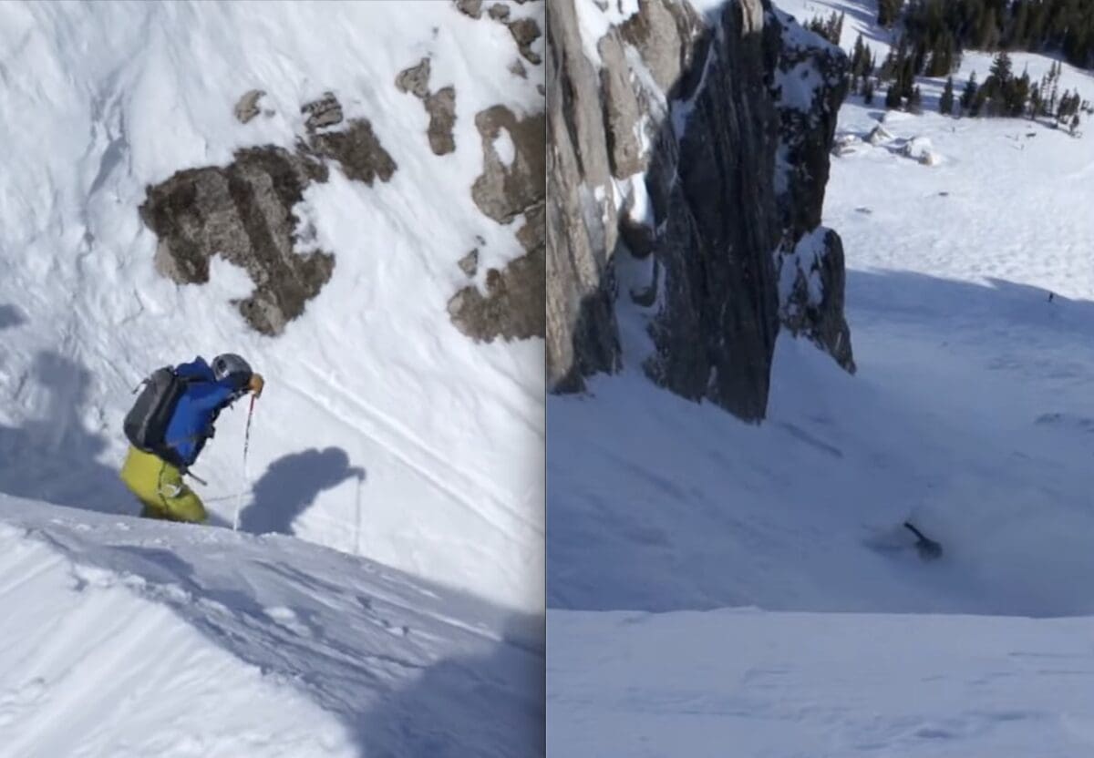 Skier falls in Corbet's Couloir.