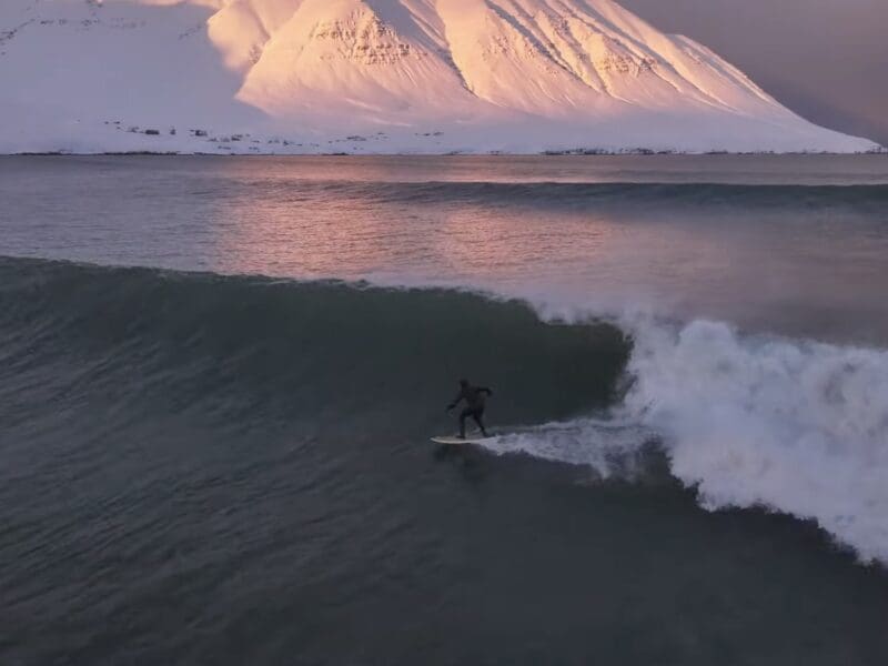 Surfing waves in Iceland.