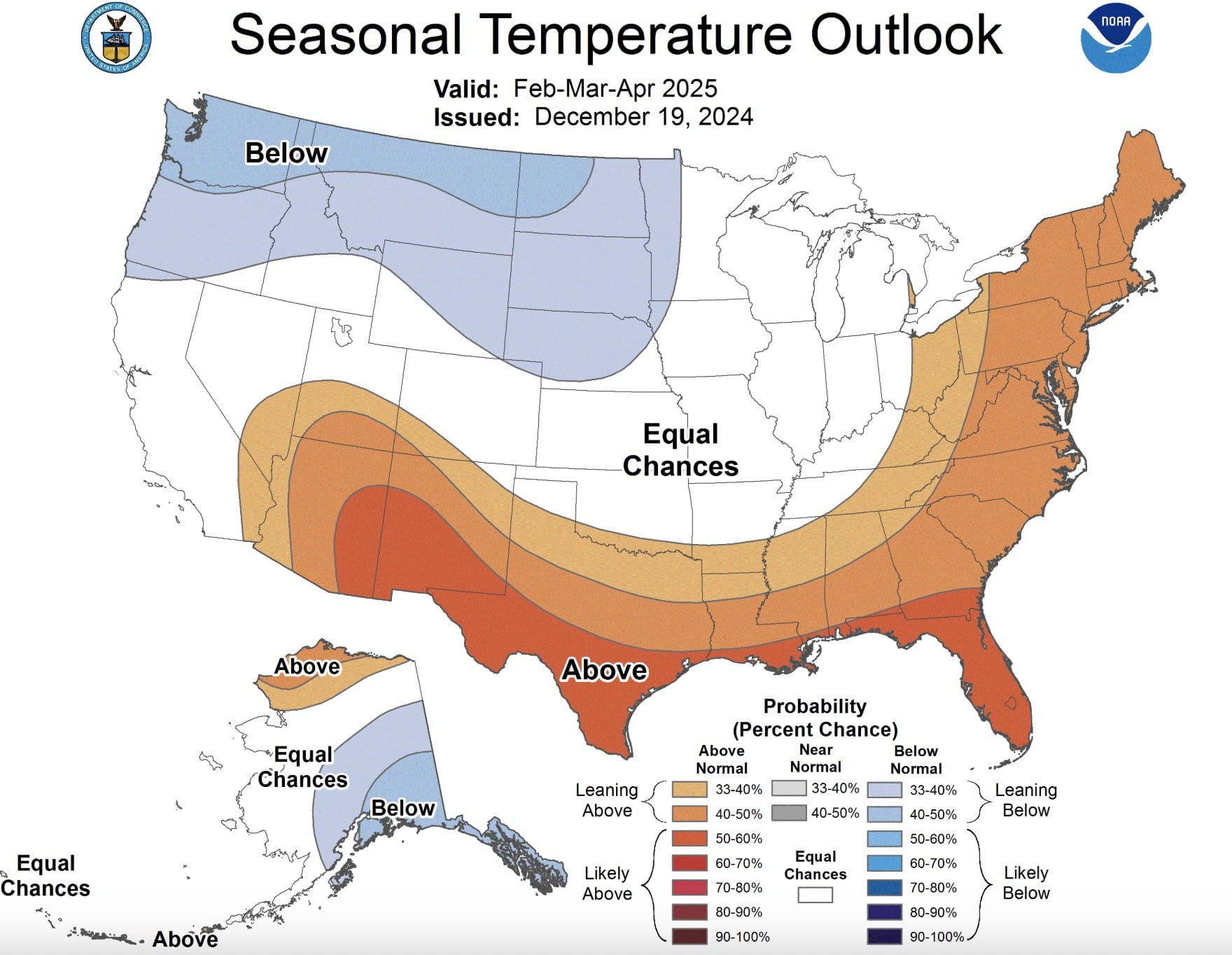 Seasonal temperature outlook for February, March, & April