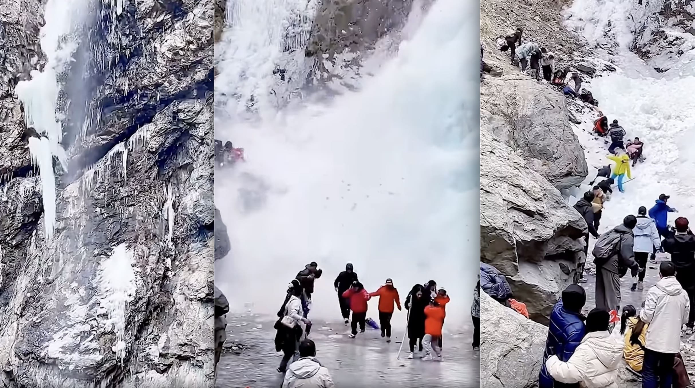 Frozen waterfall collapse in China