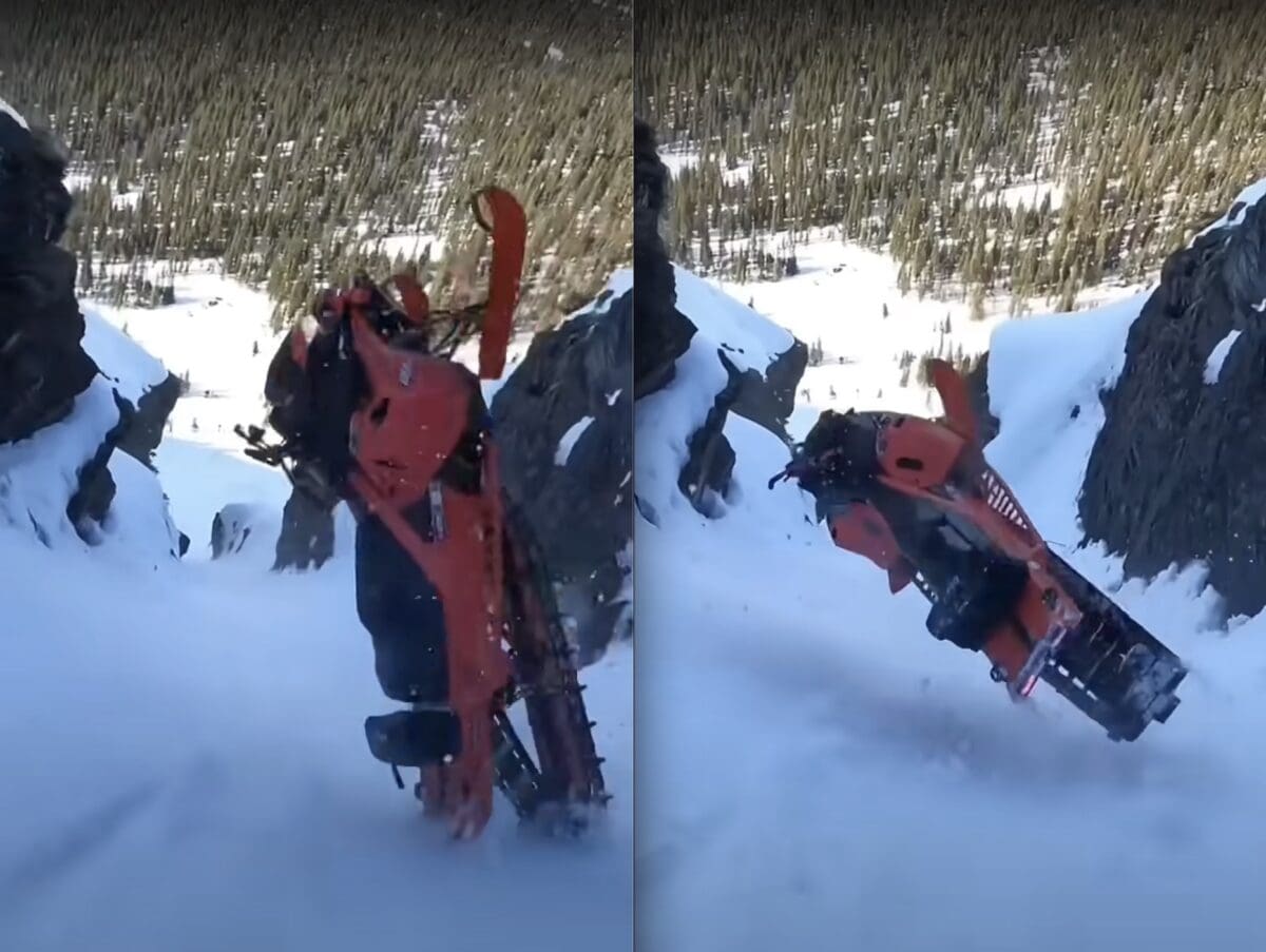 Snowmobile cartwheels down couloir