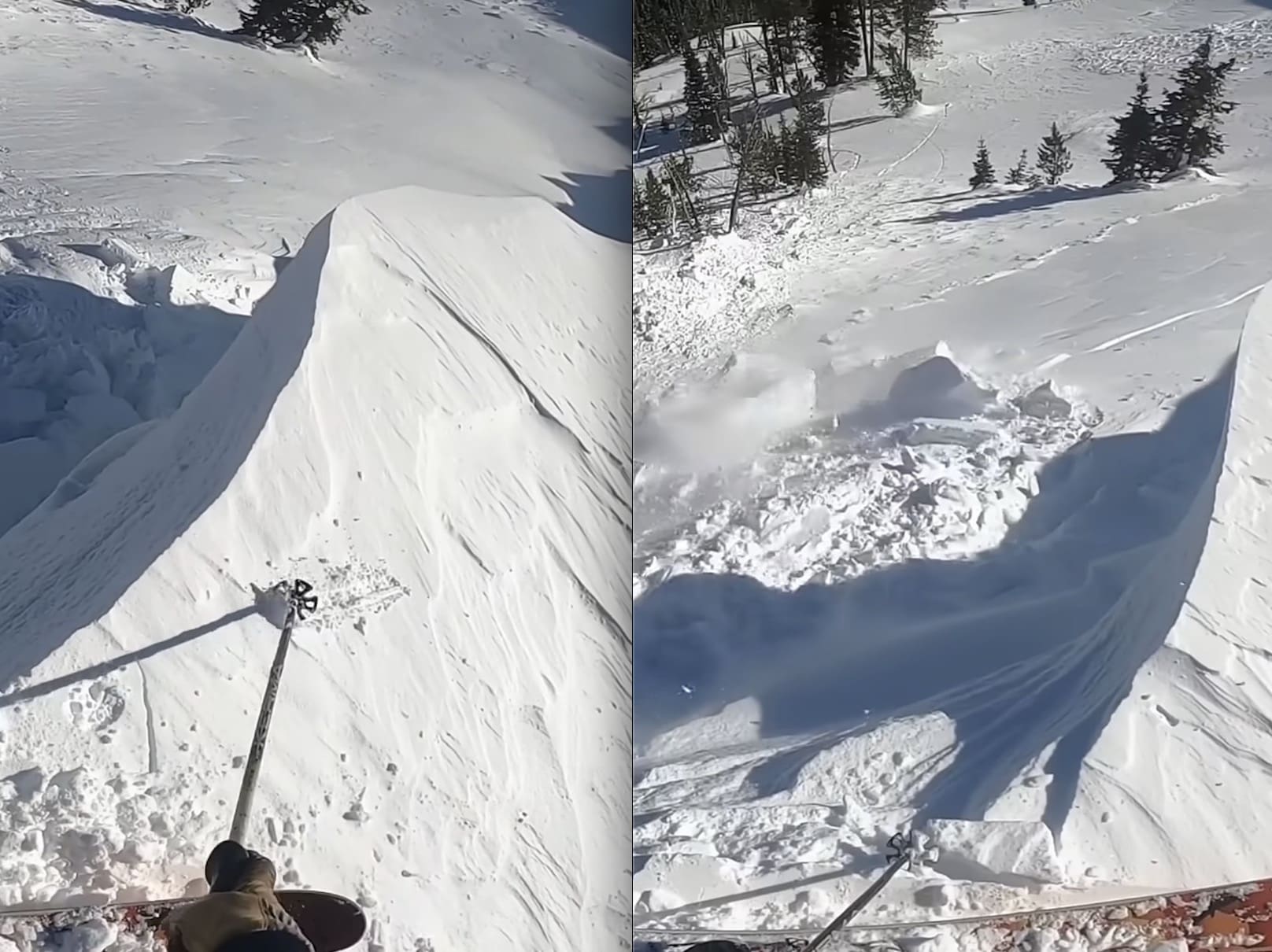 Skier Perfectly Predicts Where Cornice Will Break & Triggers Avalanche ...