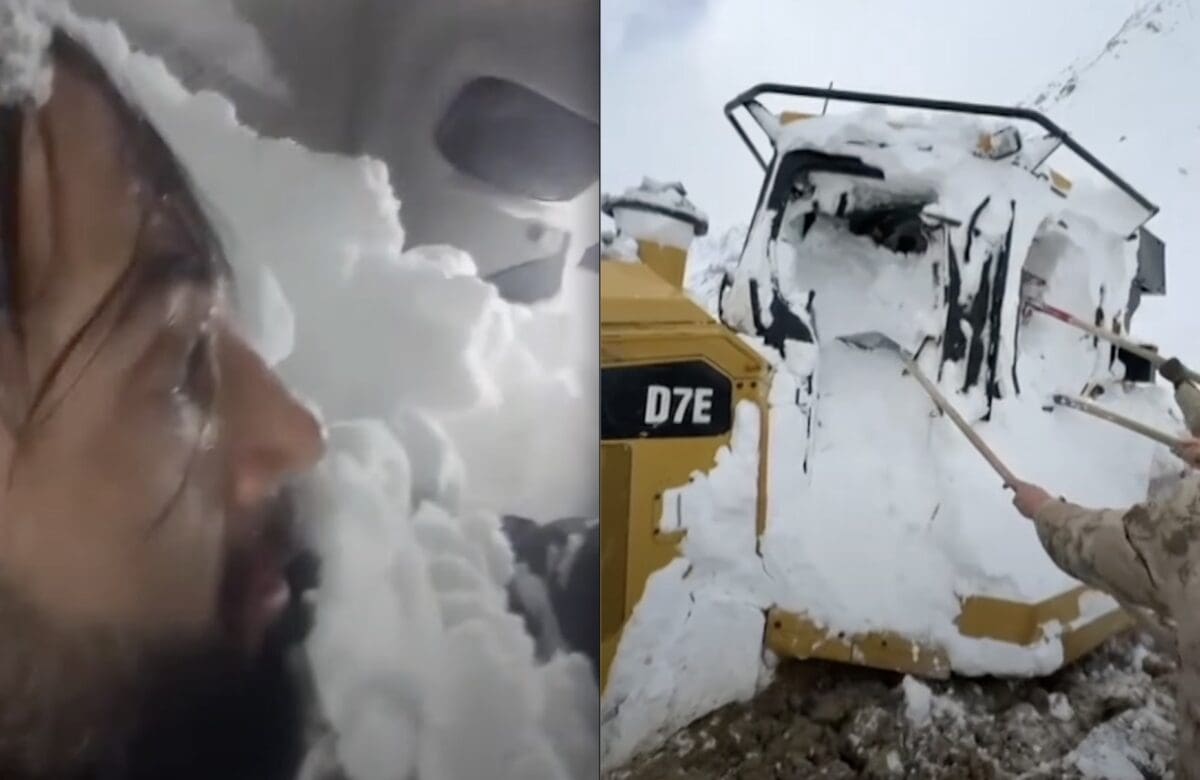 Bulldozer flipped by avalanche, trapping driver