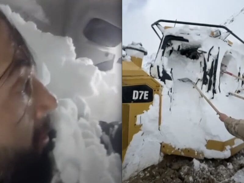 Bulldozer flipped by avalanche, trapping driver
