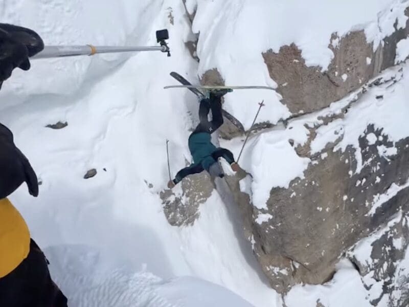 Skier breaks physics in Corbet's Couloir.