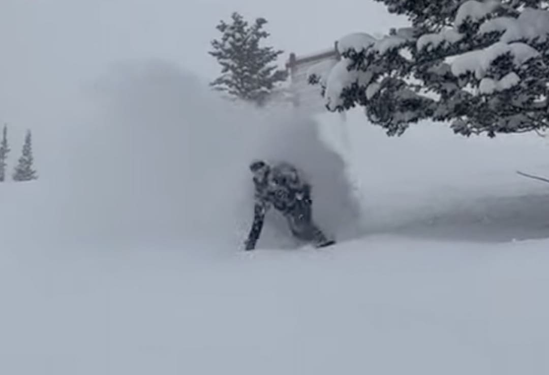 Powder snowboarding at Jackson Hole.