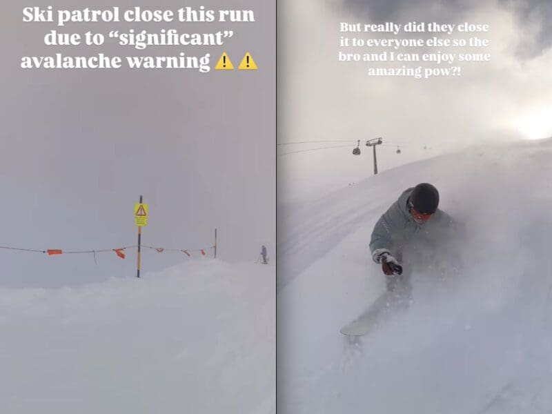 Entitled snowboarders enter avalanche terrain.