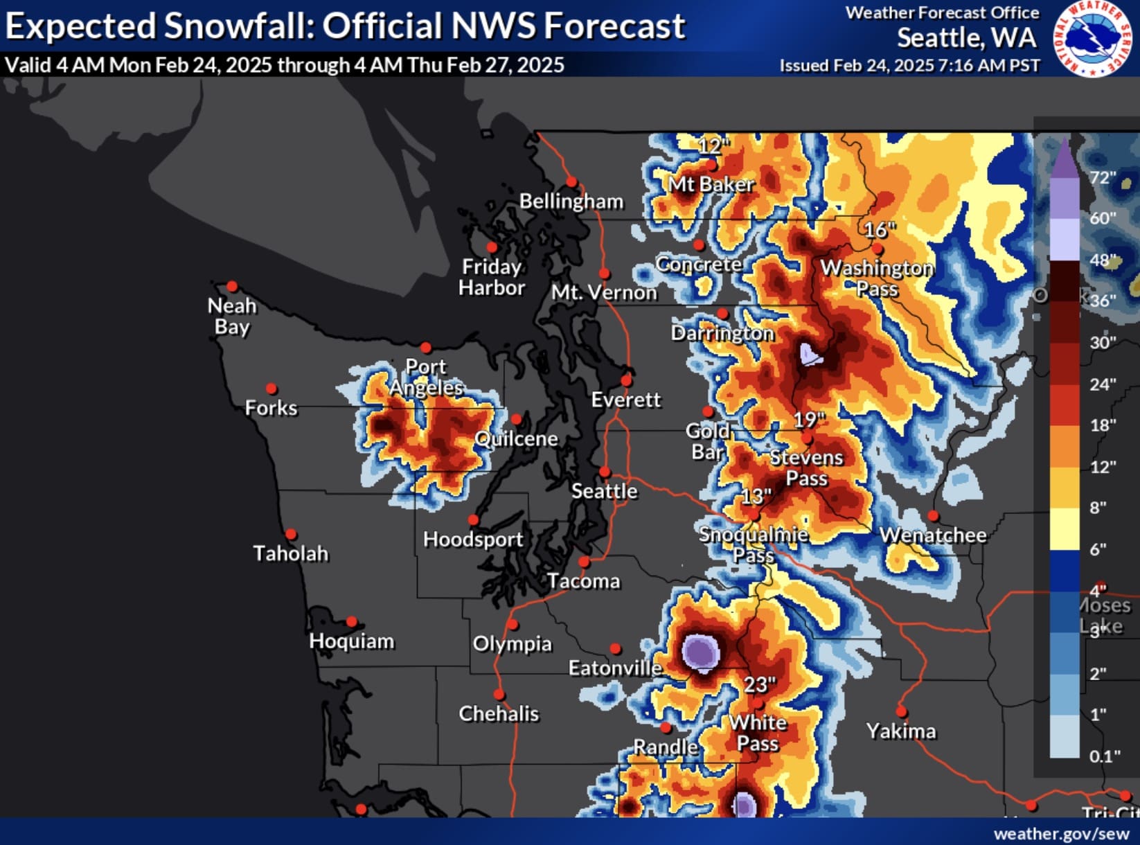 Expected snowfall in Washington.