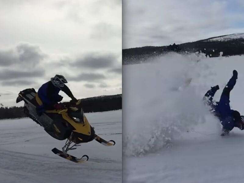 Snowmobile face plant.