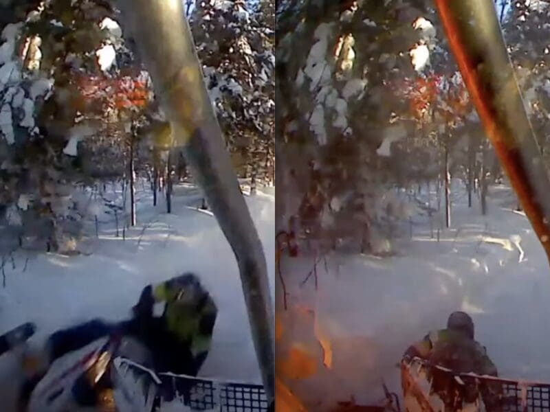 Fiery snowmobile crash.