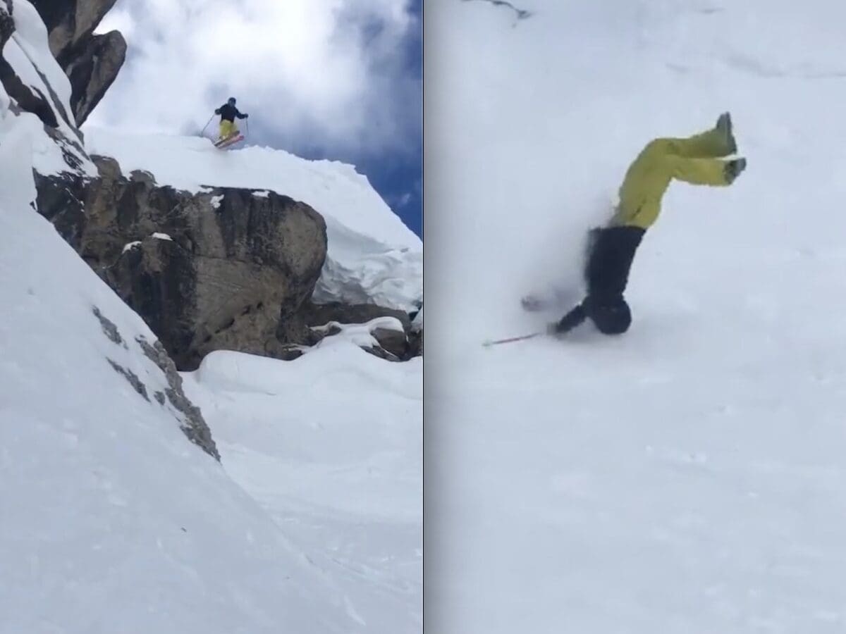 Skier double ejects @ Corbet's Couloir