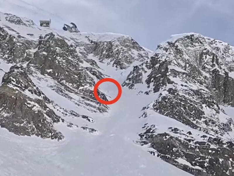 Snowboarder falls down Big Couloir @ Big Sky Resort