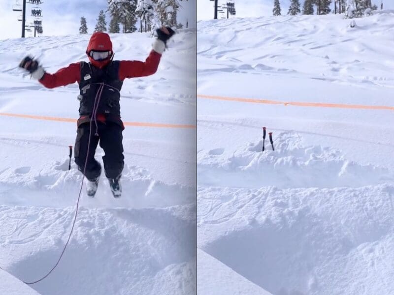 Ski patroller snow suffocation hazard demonstration